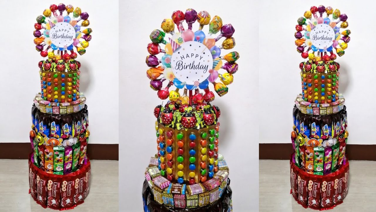 DIY 2 IN 1 CANDY CAKE TOWER WITH LOLLIPOP FLOWER ON TOP