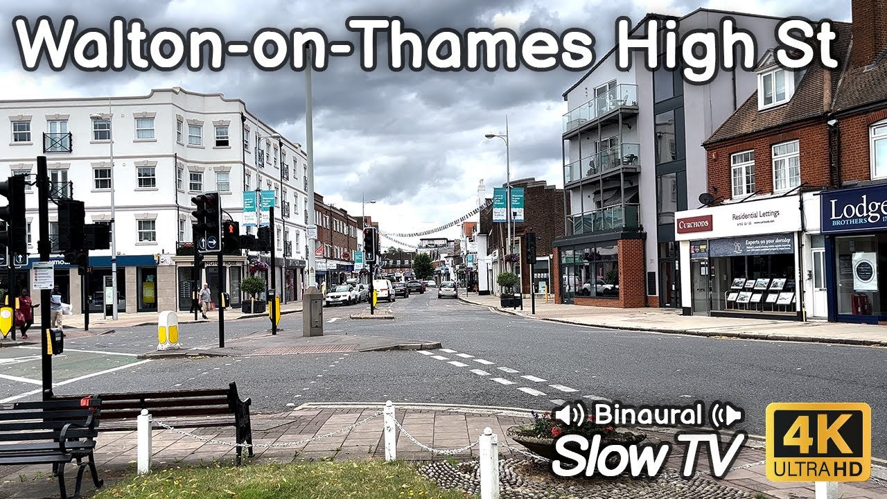 A Walk Down Walton-on-Thames High Street from Walton Marina, Surrey, UK
