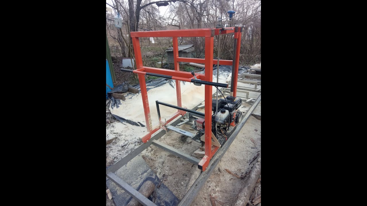 Самодельная шинная пилорама с бензиновым двигателем. Handmade sawmill.