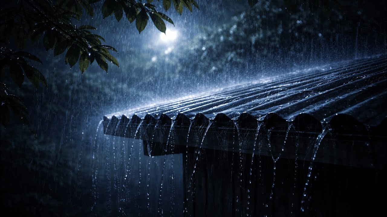 ASMR Torrential Night Rain on Metal Roof, Calming Storm Ambience for Deep Sleep Relief 4K  211
