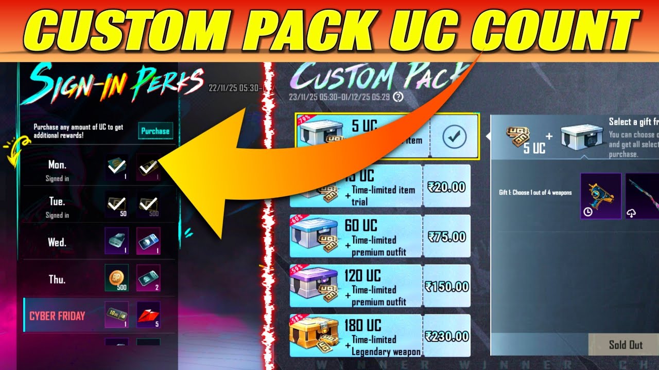 BGMI Custom Pack Uc Count In Singin Perks Event Cyber Week