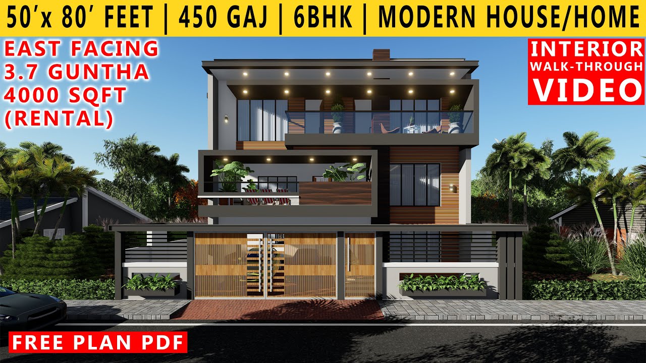50' x 80' FEET HOUSE DESIGN | 6BHK BUNGALOW+ RENTAL | 450 GAJ | 4000 SQUARE FEET HOUSE PLAN | DUPLEX