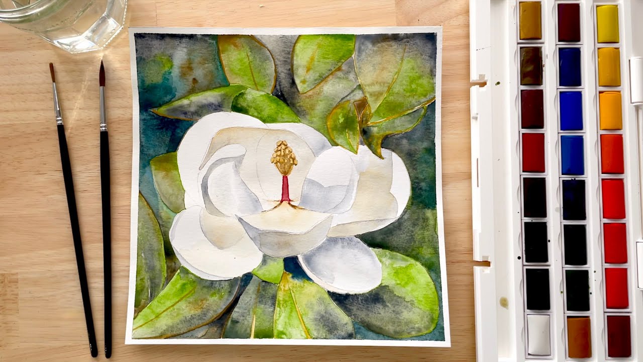 ✨ Magnolia flower, Watercolors tutorial, no talking ASMR