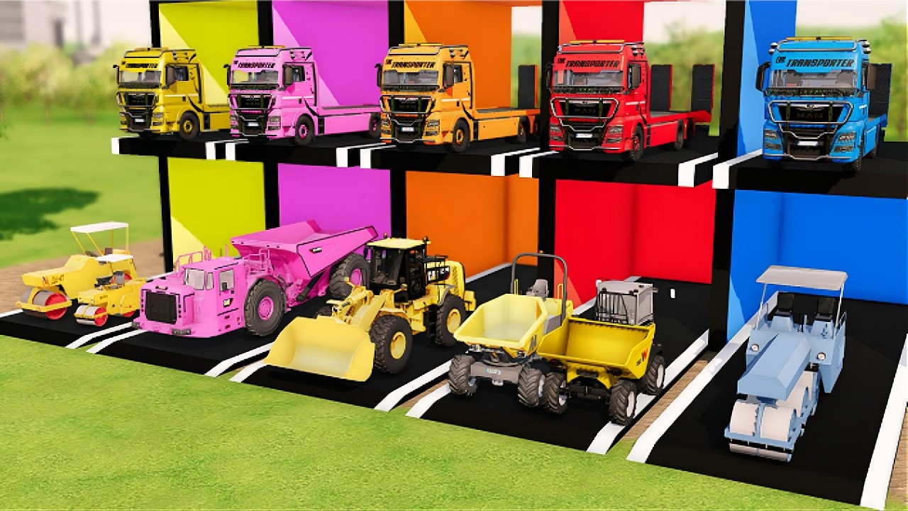 TRANSPORTING ALL HEAVY VEHICLES and UNIQUE VEHICLES WITH COLORFULL MAN TRANSPORTER TRUCKS ! FS22