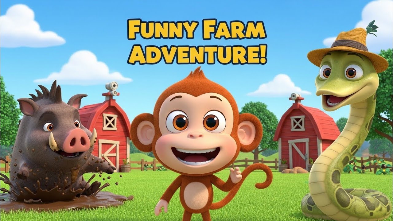 Cute Monkey Funny Farm Adventure 🐵🌽 | Wild Boar & Giant Snake Fun | 3D Cartoon for Kids