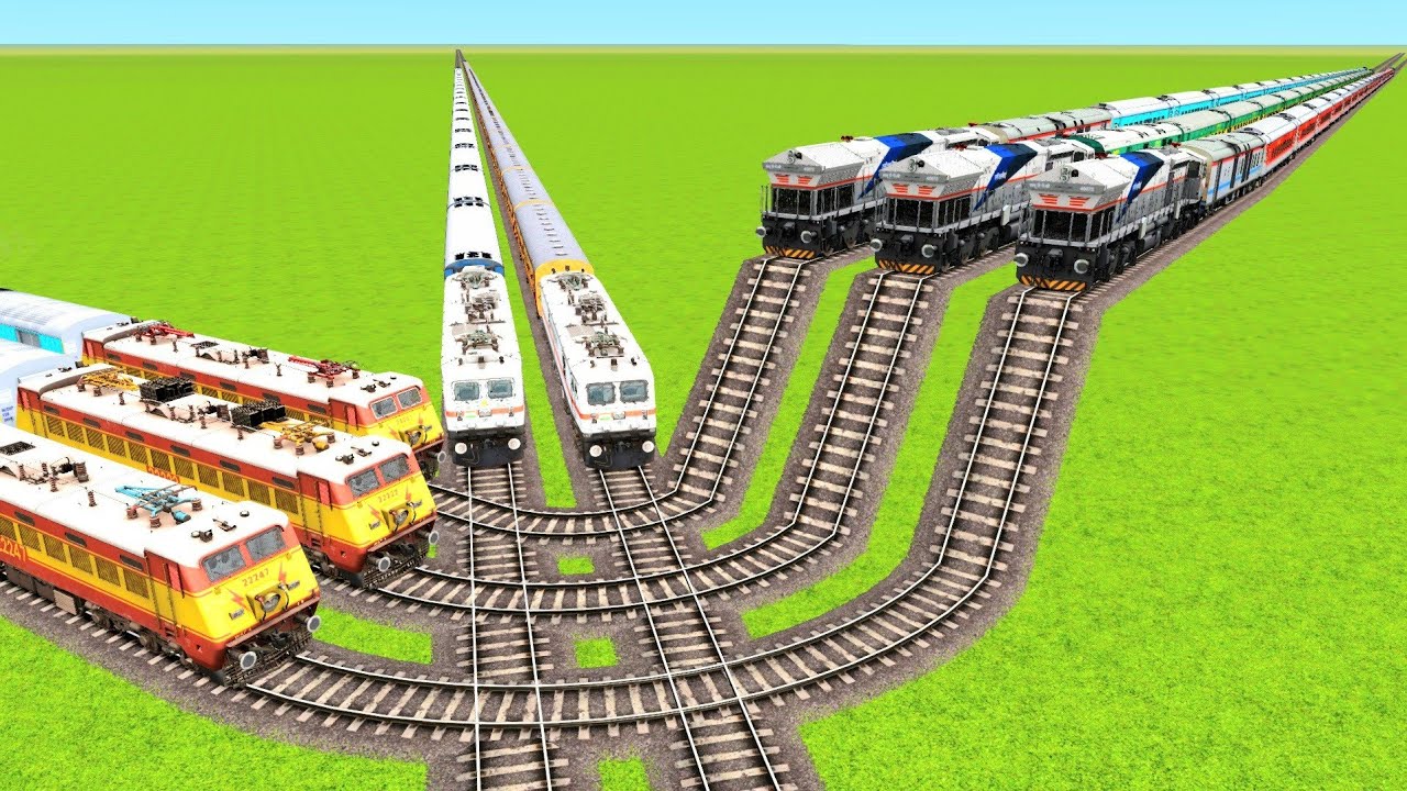 DIFFERENT SAME SAME TRAINS RUNNING & CRASH ON STAIR CIRCLE TURNS & DIAMOND TRACKS|Train Simulator|
