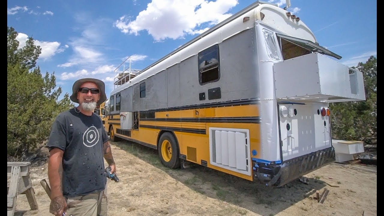 Wess's Last Day ~ Custom Rear Rack & Solar Finished ~ Skoolie Rear Cap Painted