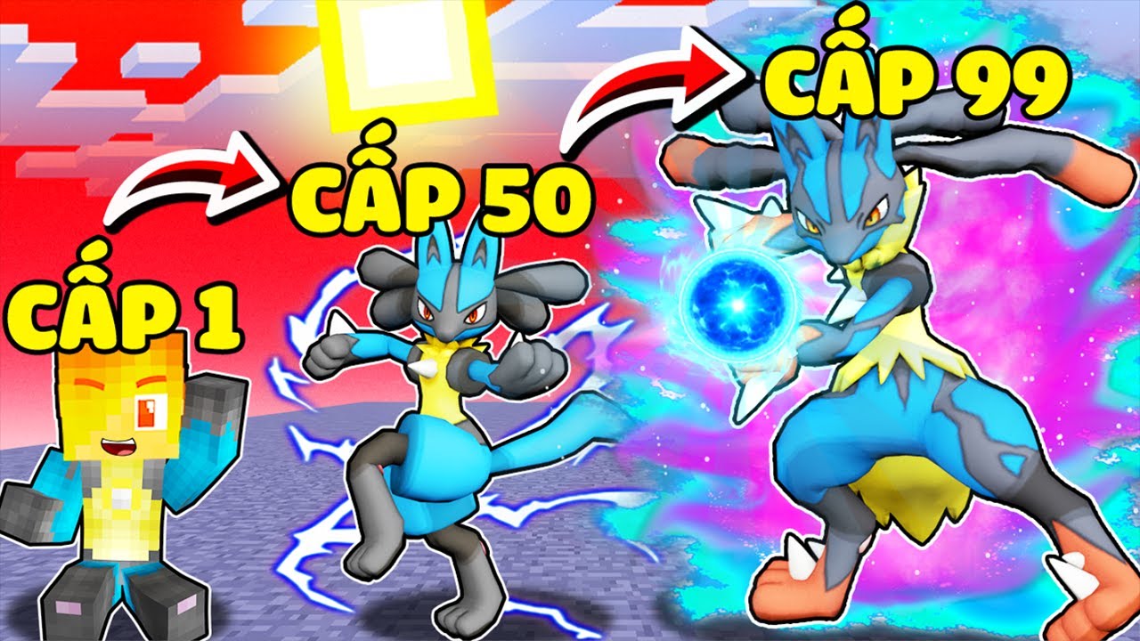 JACK EM B&Eacute; LUCARIO CẤP 1 TIẾN H&Oacute;A TH&Agrave;NH LUCARIO MEGA CẤP 99 TRONG MINECRAFT*JACKVN POKEMON LUCARIO