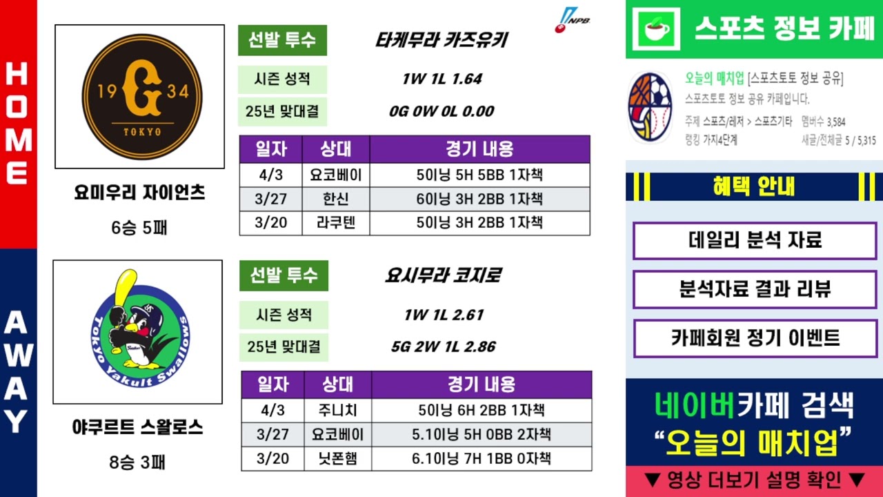 [스포츠분석]★2배UP★ 4월 10일 금요일 국내야구 일본야구 국내농구배구 KBO NPB KOVO WKBL 경기 분