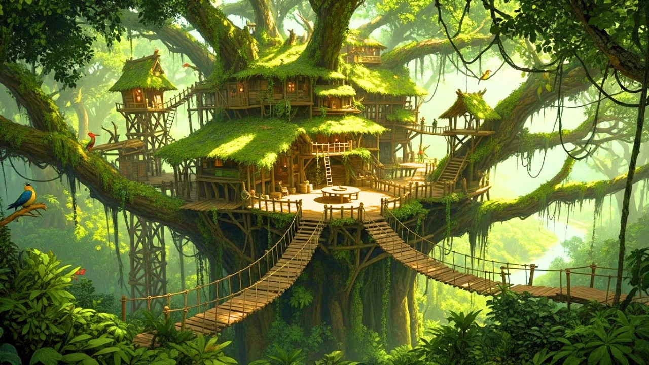 Building a Camouflaged Treehouse Fortress Deep in the Jungle 🌿  ASMR