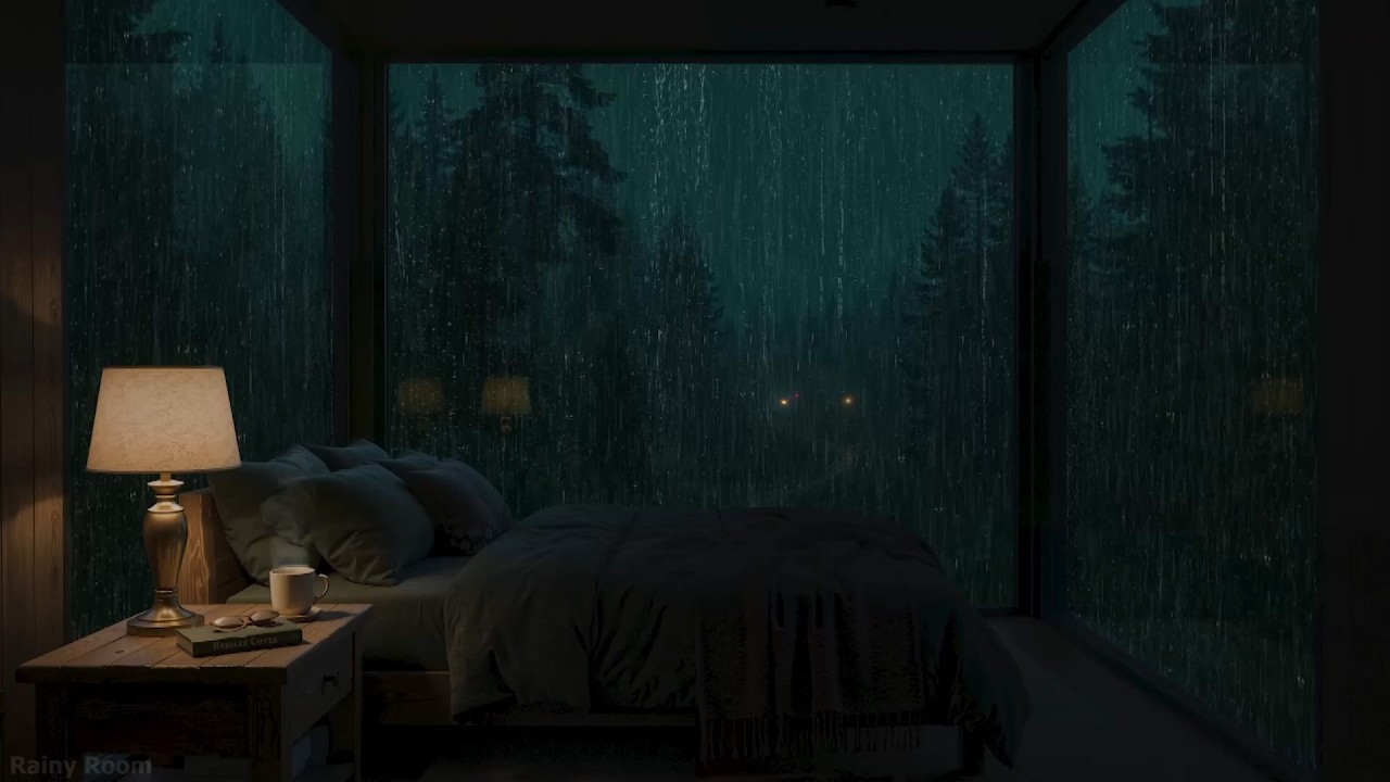 Dark Bedroom Rain & Distant Thunder 🌧️ Forest Hills at Night | Calm Sleep & Peaceful Relaxation