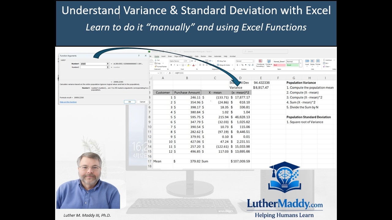 5 easy steps to compute Variance & Standard Deviation and how Excel can make it even easier