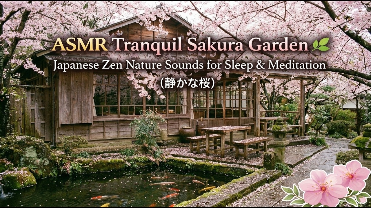 ASMR Tranquil Sakura Garden 🌸 Japanese Zen Nature Sounds for Sleep & Meditation (静かな桜)