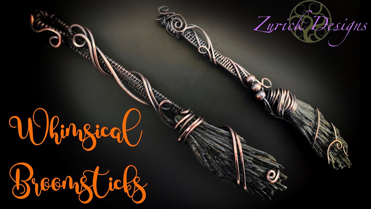 Whimsical Wire Wrapped Black Kyanite Fan Broomstick