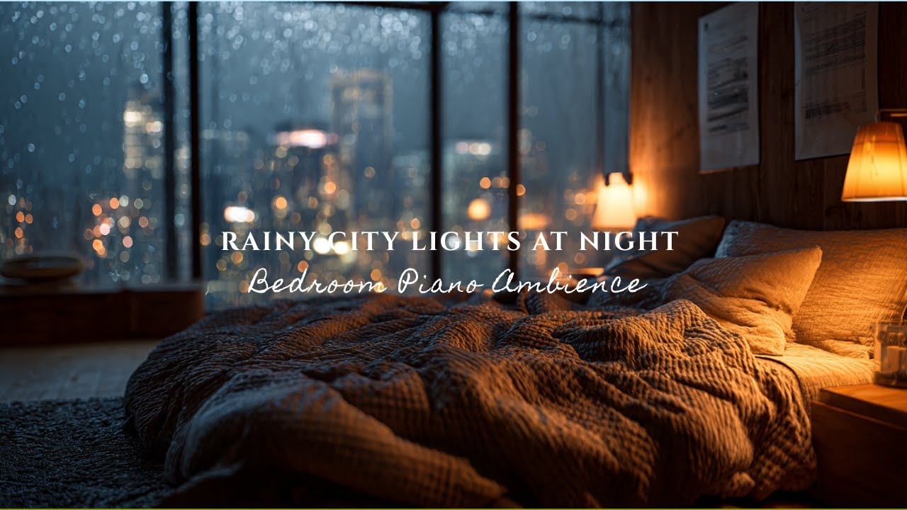 Rainy City Lights at Night | Bedroom Piano Ambience
