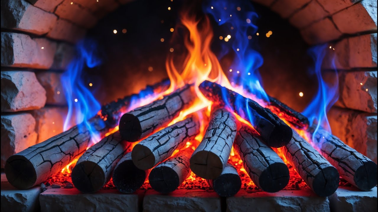 Cinematic Fireplace Scene in 4K &ndash; Blue and Orange Glow in a Cozy Fireplace &ndash; Warm Fireplace Ambience