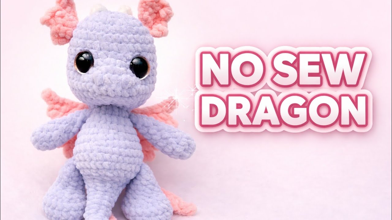 Crochet No-Sew baby dragon from plush yarn. Full video tutorial
