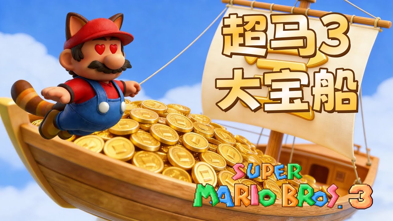 超级马里奥3，大宝船，全是金币啊
