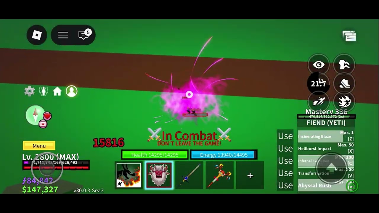 BLOXFRUITS FIEND(yeti) COMBOS 