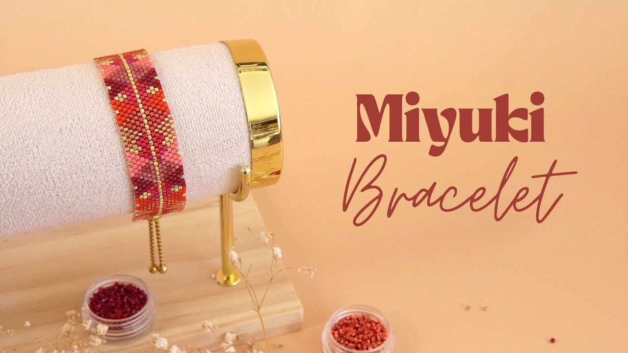 TUTO Bracelet en perles Miyuki rouge technique de tissage Peyote Impair avec un outil Quick Start