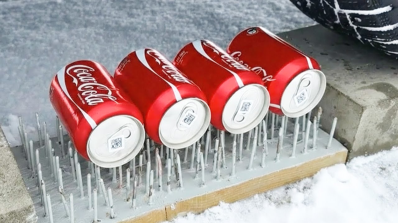 Car vs Coca Cola Cans on Nails 😱 What Happens!-CarCrush ASMR