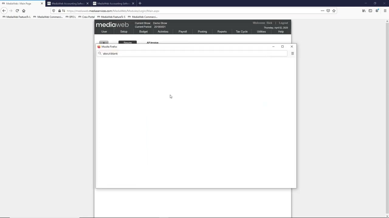 Production Accounting in MediaWeb