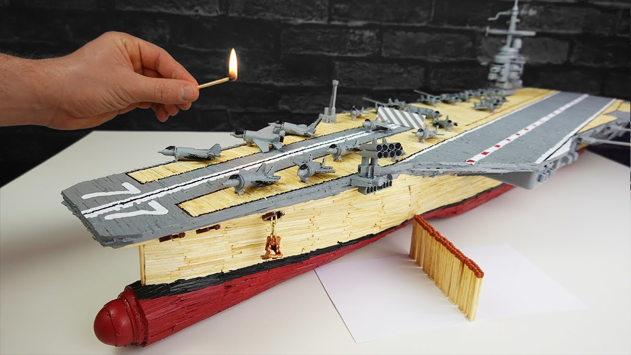 Match Chain Reaction -EPIC Aircraft Carrier Sea Battle- Amazing Fire Domino