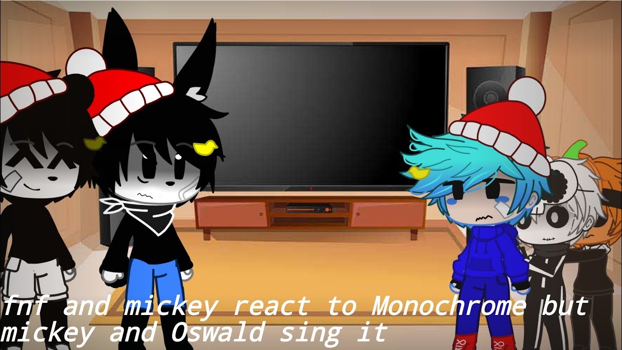 fnf react to monochrome but mickey and oswald sing it