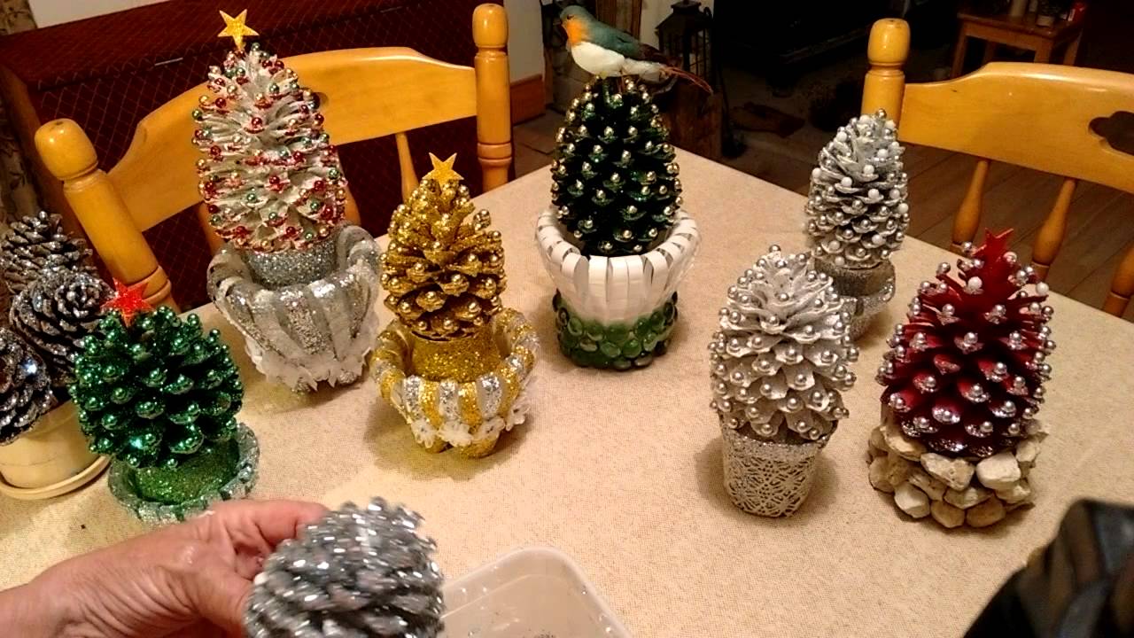 Beautiful Pine cone Christmas decorations with stand.