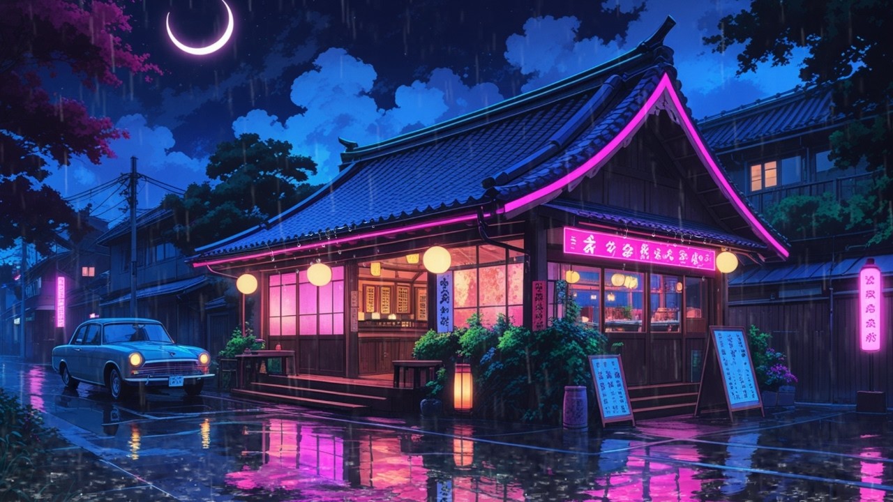 Midnight Japan Rain Lofi 🏮✨ Cozy Neon Night Ambience for Work, Reading & Calm Flow