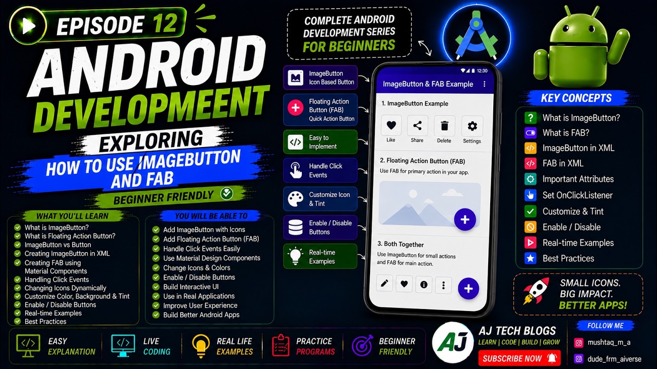 🚀 Episode 12: Android Development &ndash; How to use Image Button and FAB | Explained for Beginners