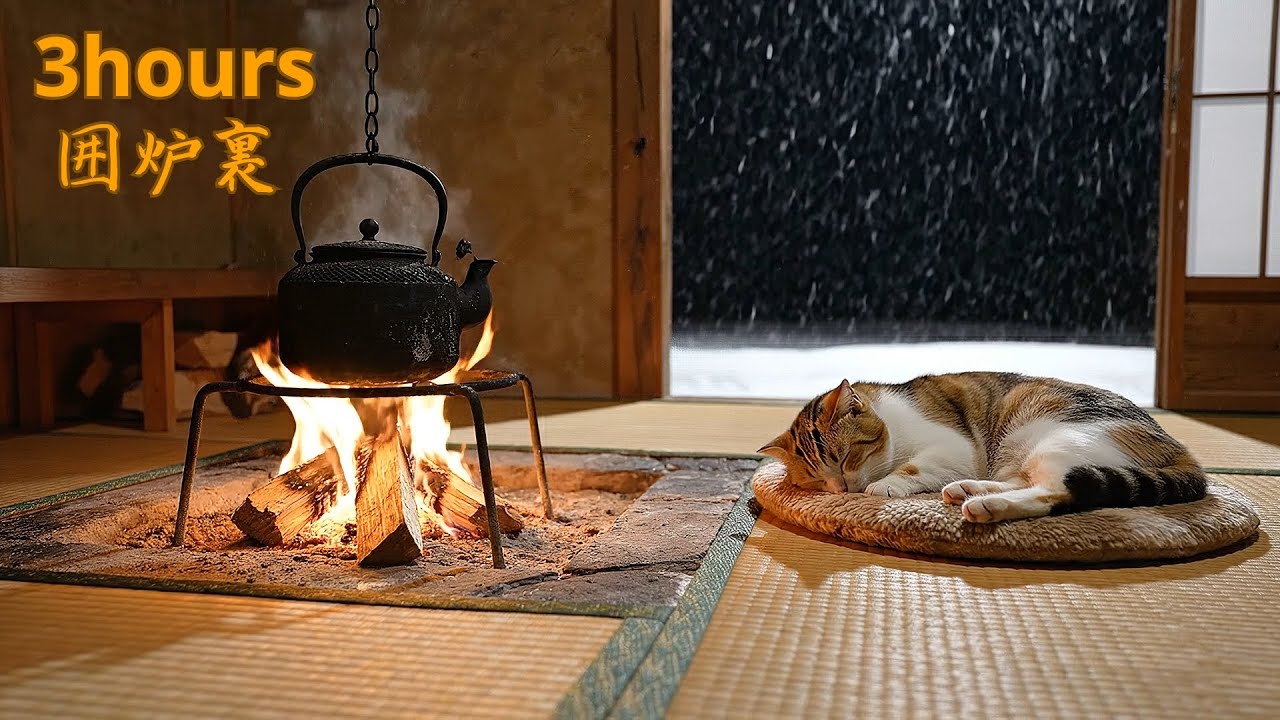 聞くだけで眠くなる。囲炉裏の暖かい焚き火の音｜3時間