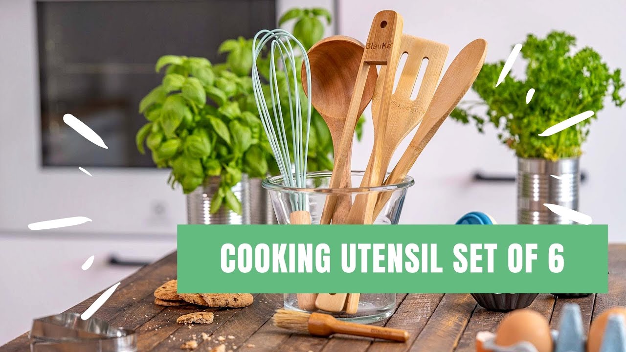 Bamboo Cooking Utensil Set of 6 &ndash; Wooden Cooking Utensils Set For Kitchen &ndash; BlauKe&reg;