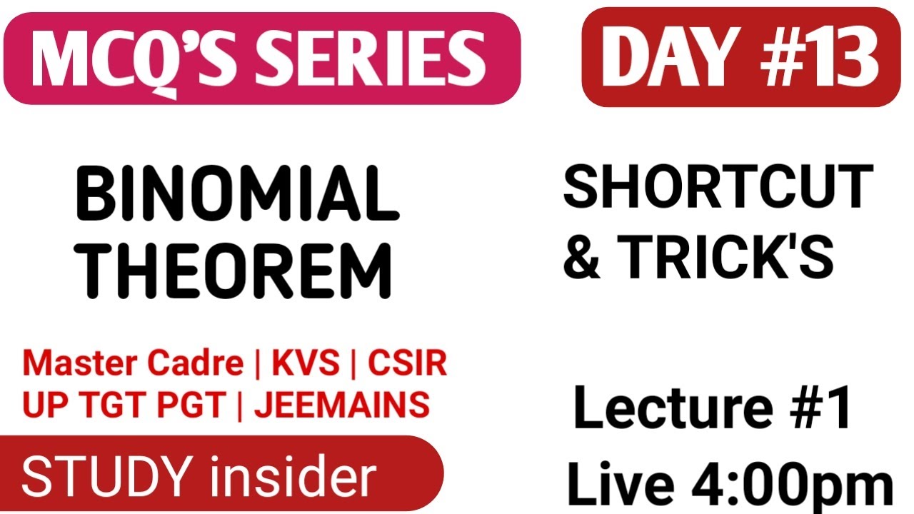 #13 MATH MCQ SERIES | MASTER CADRE 2020 | BINOMIAL THEOREM | UP TGT PGT KVS | MOST EXPECTED MCQ'S ||