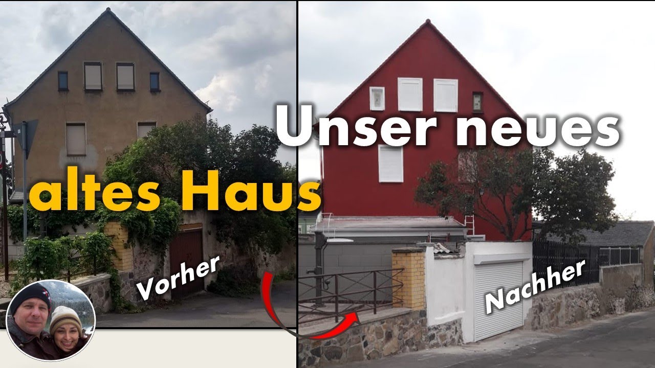 Fassade, Mauer, Zaun. VORHER NACHHER. Altes Haus selbst renovieren.