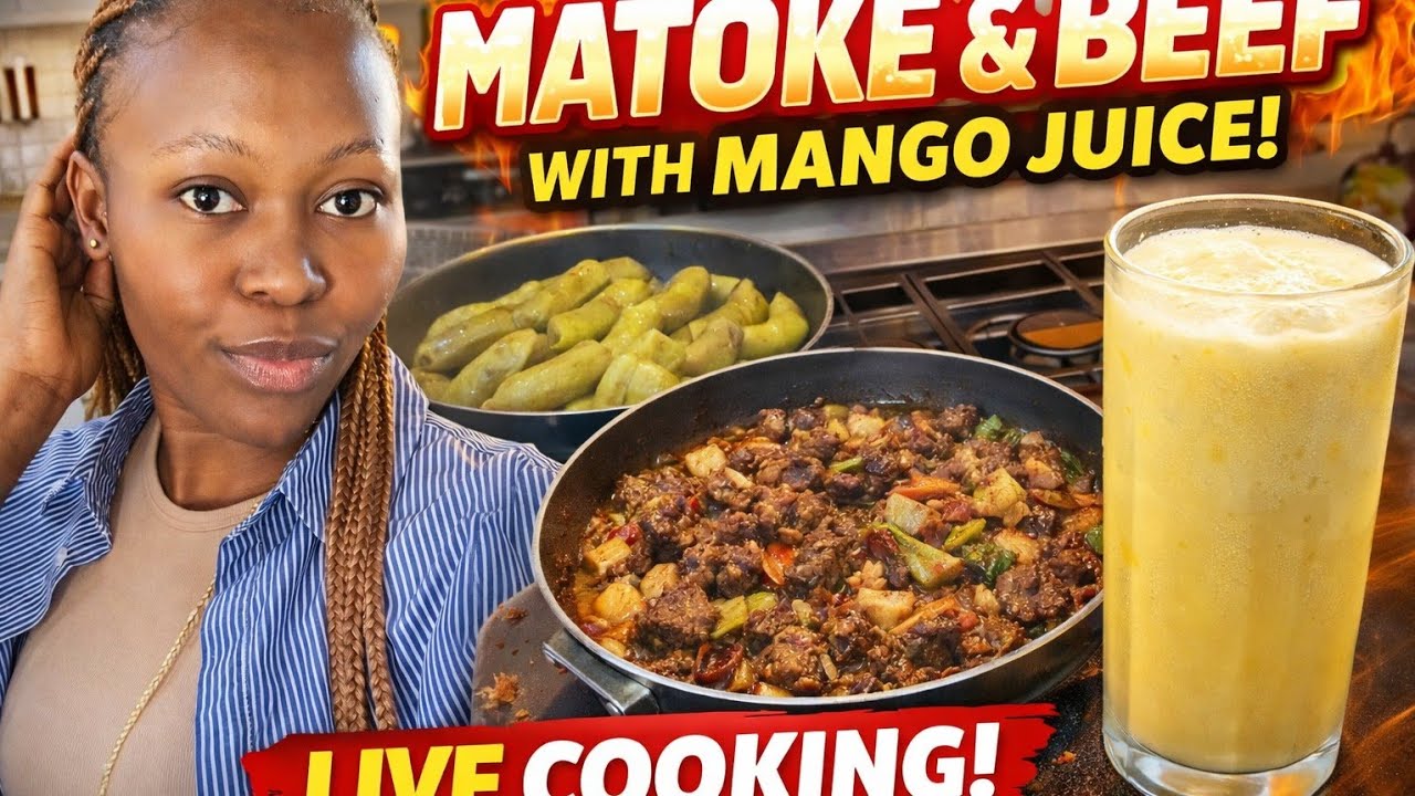 LIVE NOW Cooking Matoke & Beef | Mango Juice with Milk 😋🔥