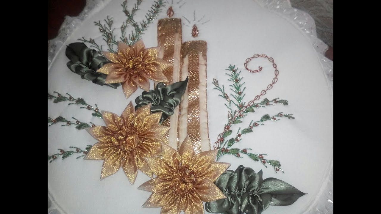 JUEGO DE BAÑO VELAS CHRISTMAS (RIBBON EMBROIDERY)