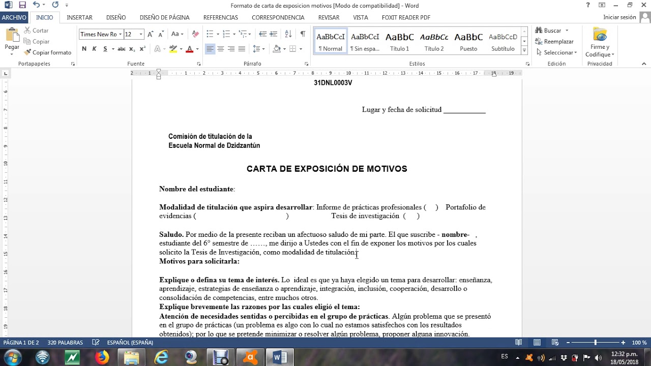 Tutorial de elaboración de carta de exposición de motivos