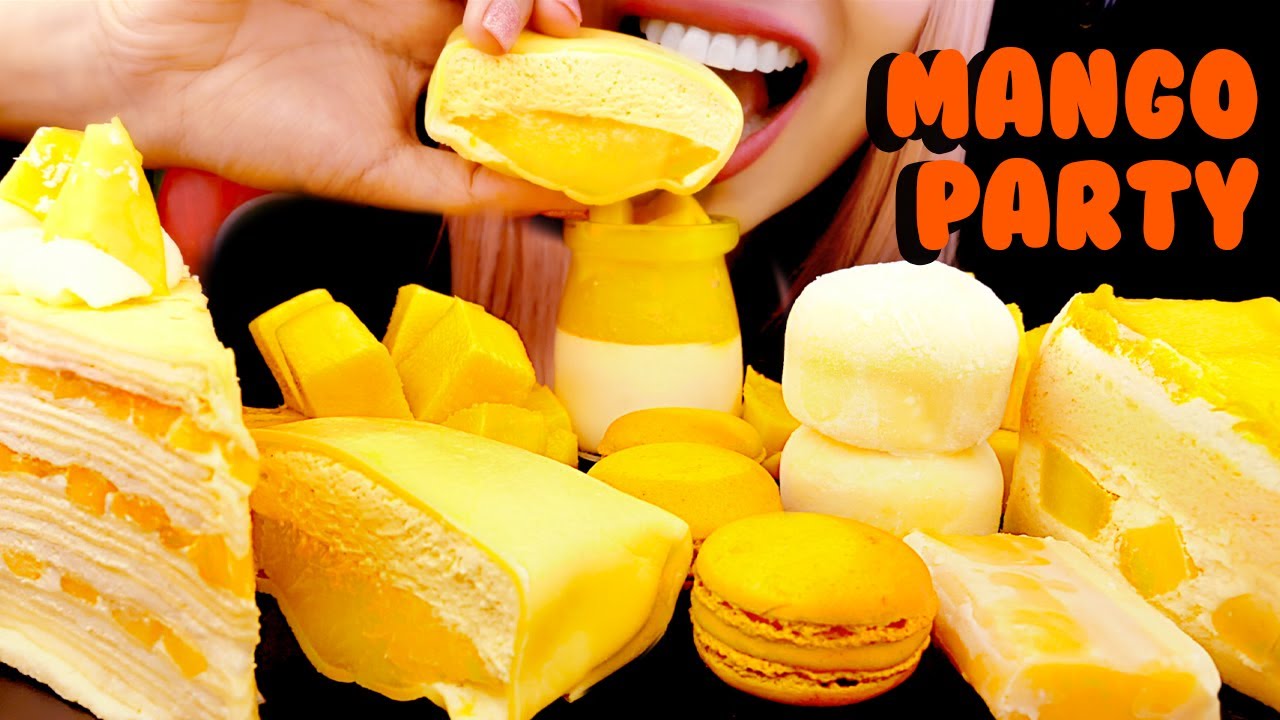 ASMR MANGO CREPE CAKE, MOCHI, MACARON | Eating Sounds *No Talking* 먹방