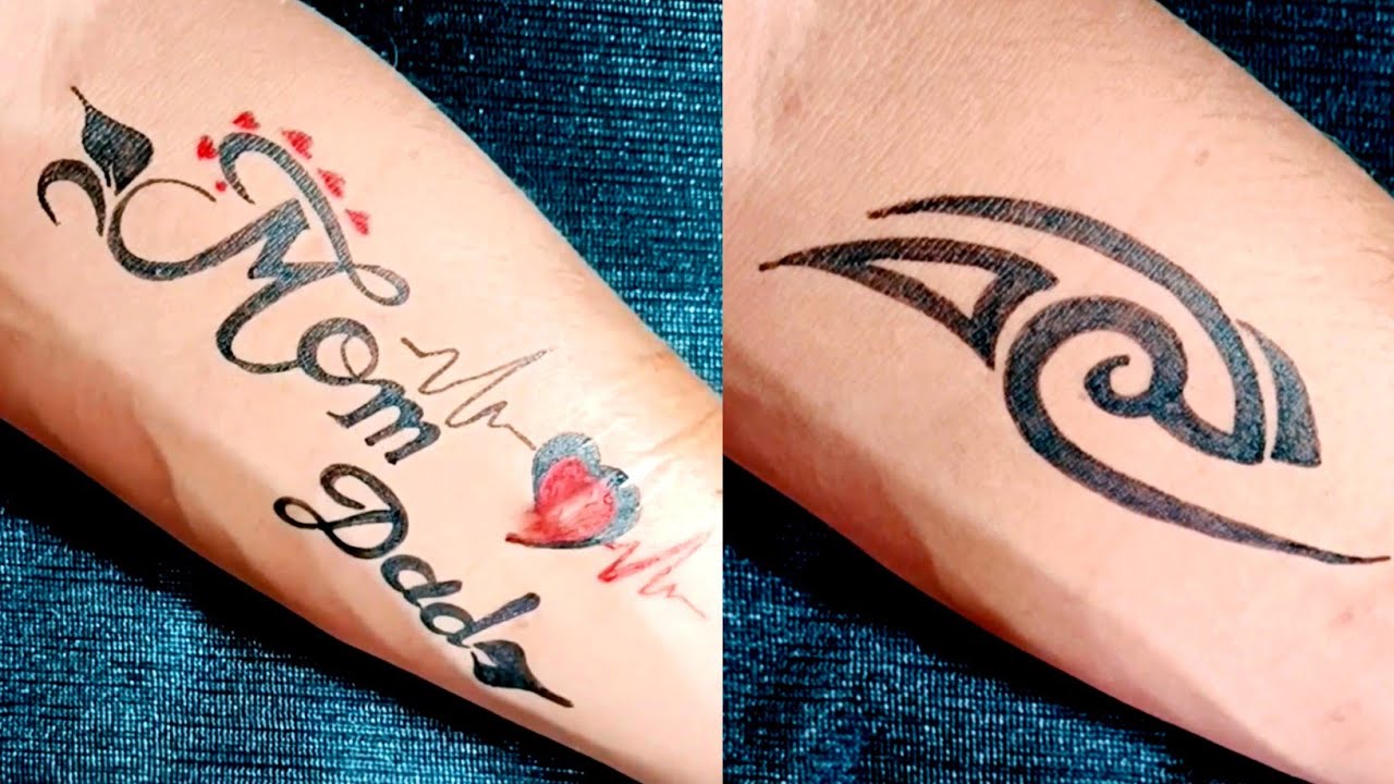 Beautiful 💕❣️Mom Dad tattoo design with pen  || easy tribal tattoo design 🤫