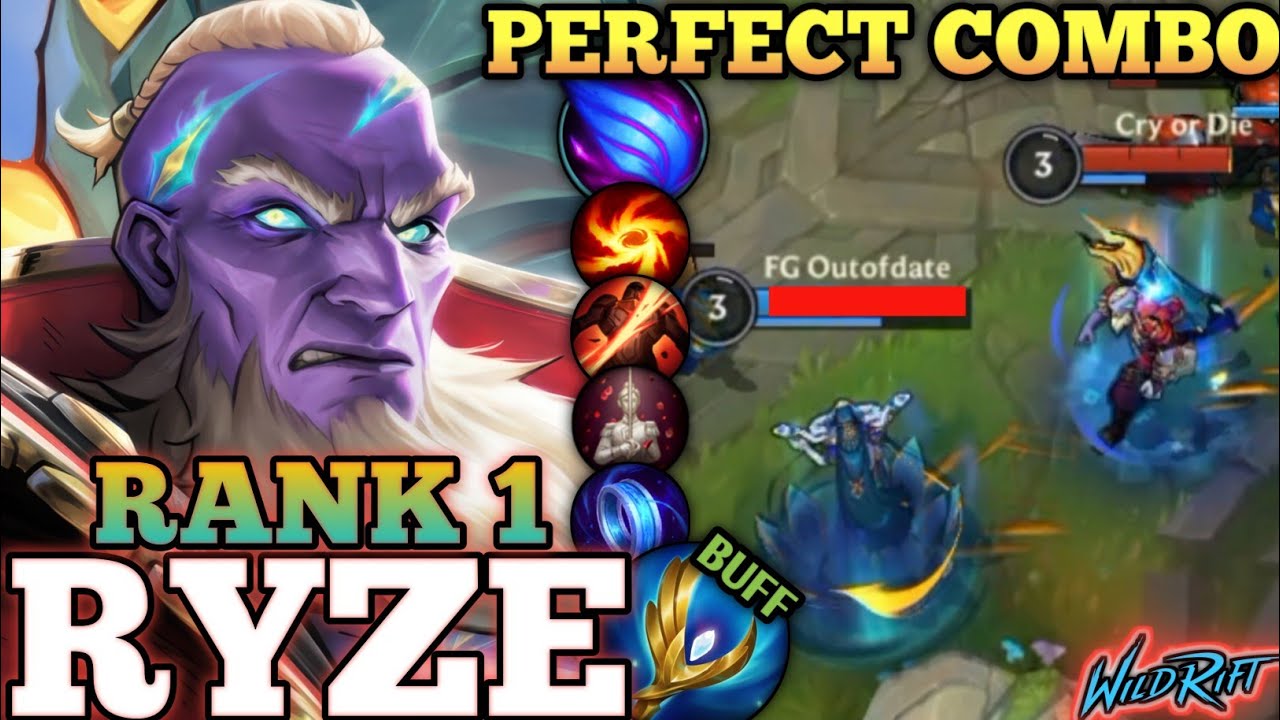 RYZE PERFECT NONSTOP FAST COMBO! AGGRESSIVE MVP PLAY - TOP 1 GLOBAL RYZE BY Cry or Die - WILD RIFT