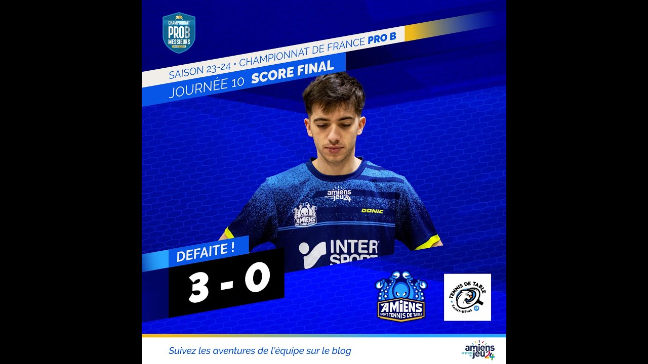 AMIENS SPORT TENNIS DE TABLE vs SAINT DENIS (0/3) proB J10 le dimanche 4 fevrier 2024