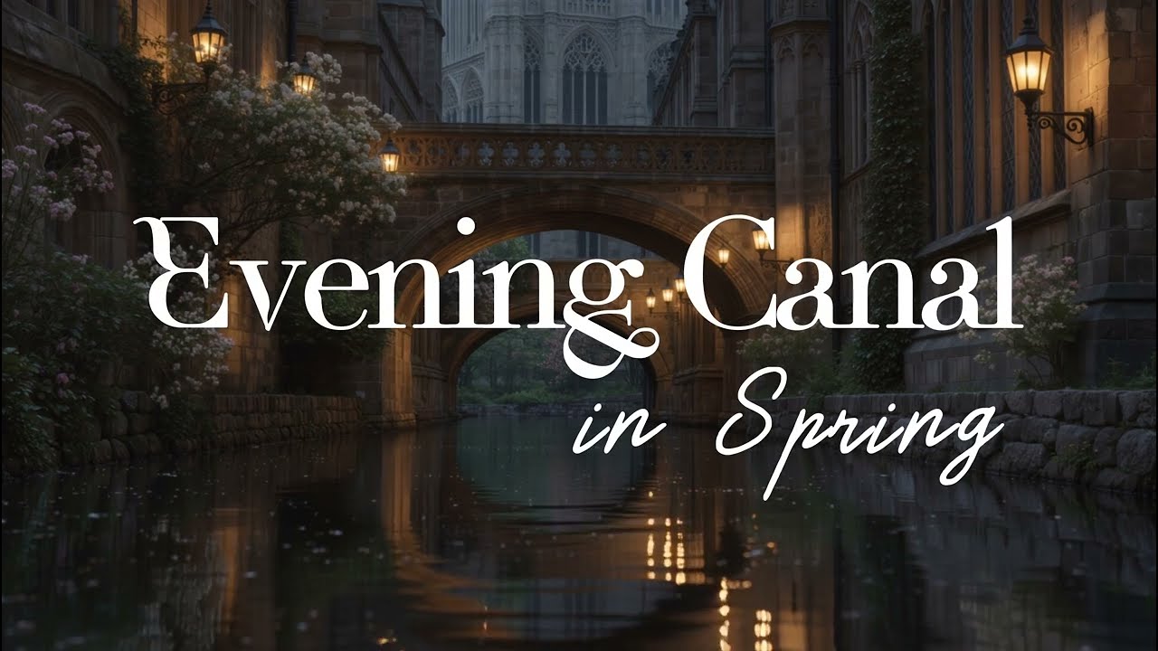 4k Spring Canal Beneath Cathedral Stone Arches | Quiet Spring Evening Dark Academia Ambience