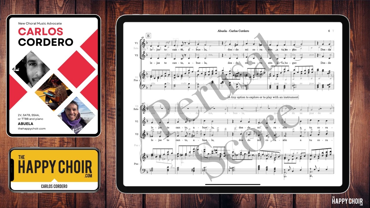 Abuela - Carlos Cordero (2026) - SA, TB, SATB and Piano (Easy Spanish Choral Music)