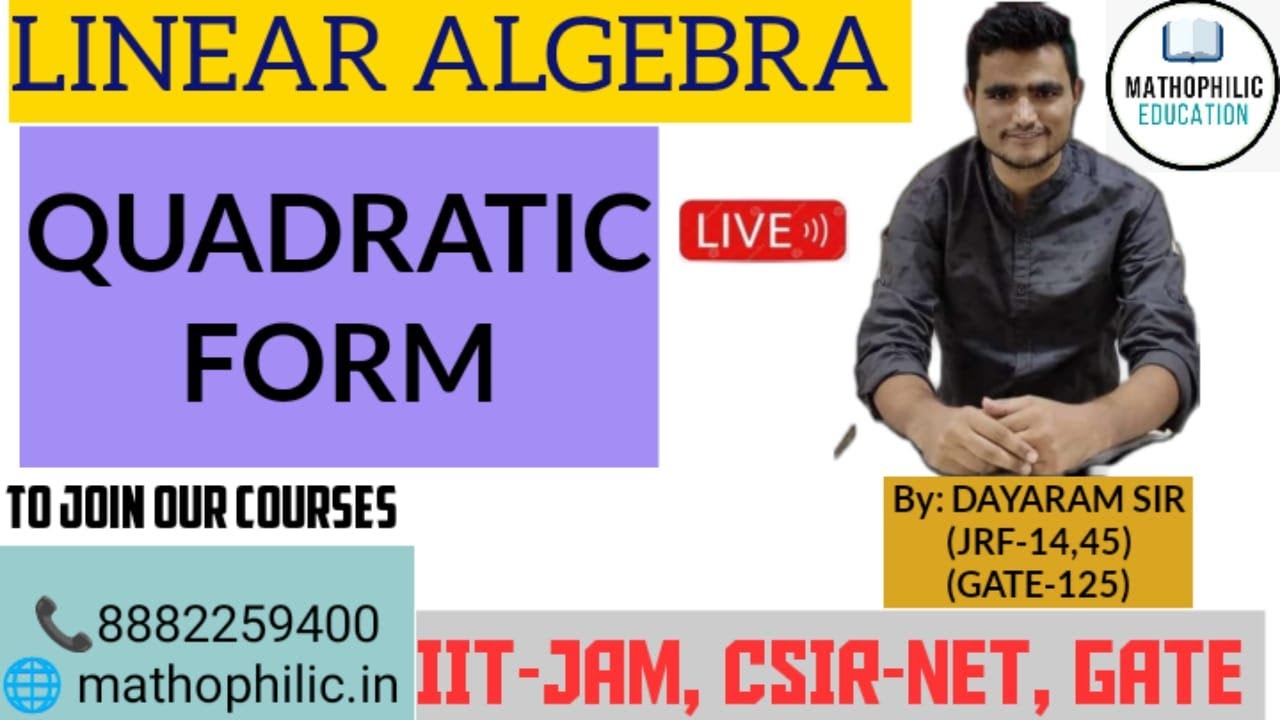 QUADRATIC FORM || LINEAR ALGEBRA || #quadraticformula