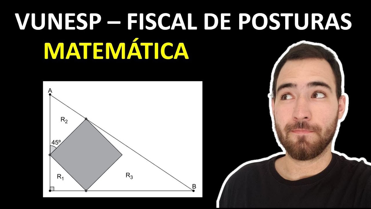 Vunesp - Um quadrado de 18 cm² de área está no interior de um triângulo retângulo de hipotenusa AB