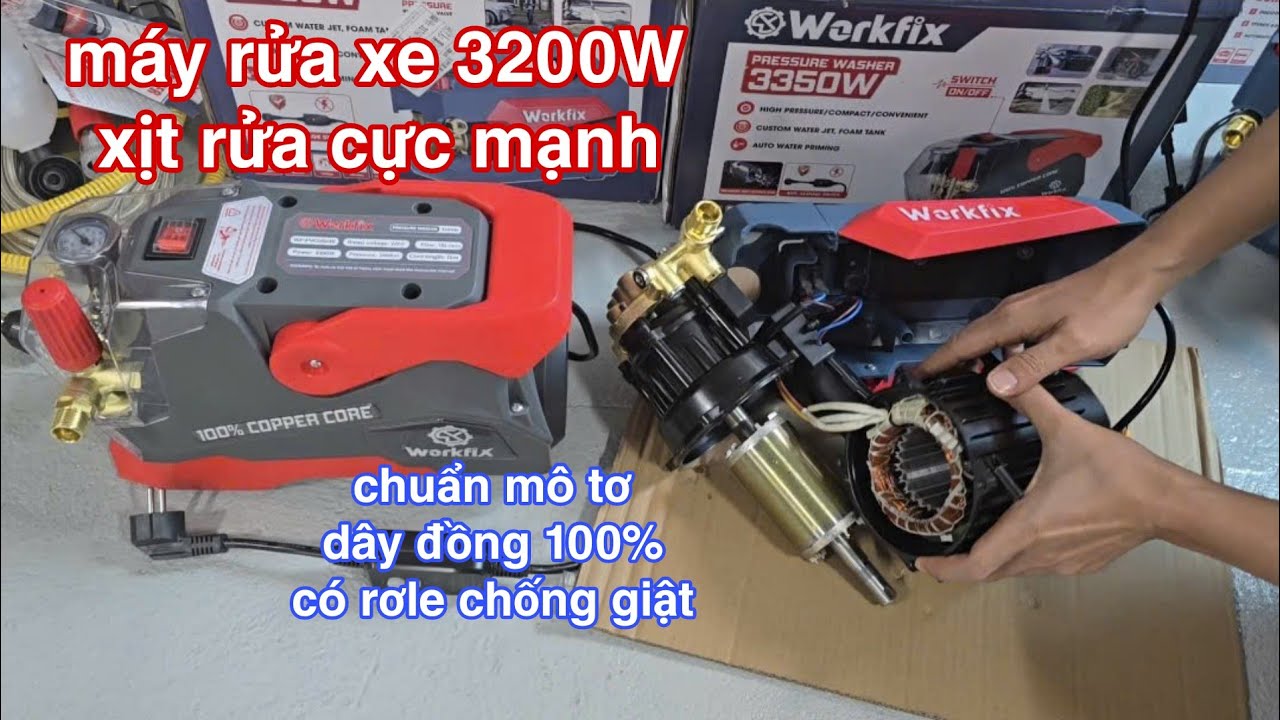 Máy rửa xe - máy rửa xe 3200w xịt rửa cực mạnh có rơ le chống giật chuẩn mô tơ dây đồng 100%