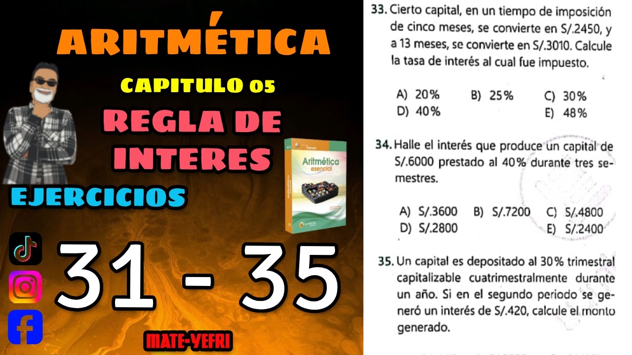 REGLA DE INTERES | EJERCICIOS 31 - 35 | ARITMETICA LUMBRERAS ESENCIAL
