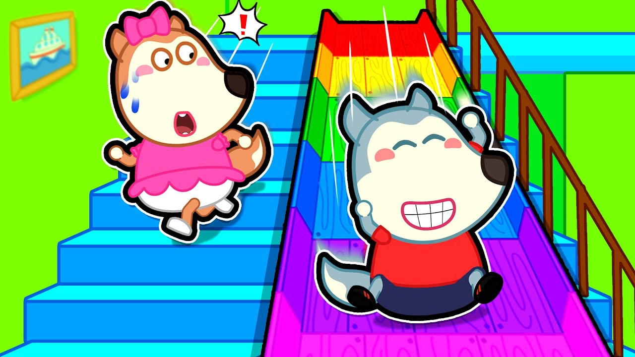 Familia Wolfoo Español | ¡WOLFOO EN LA AVENTURA DEL TOBOGÁN DE ESCALERAS! - Dibujos Animados