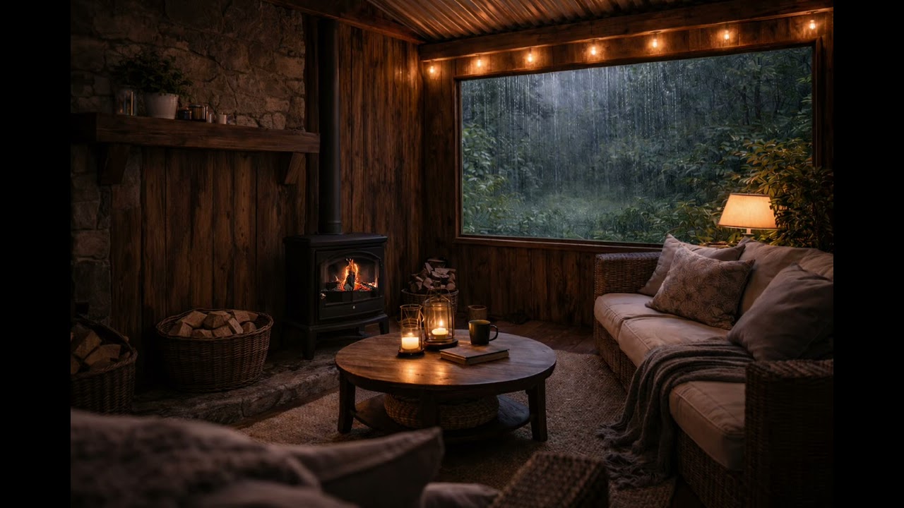 Rain in a Cozy Cabin on a Tin Roof